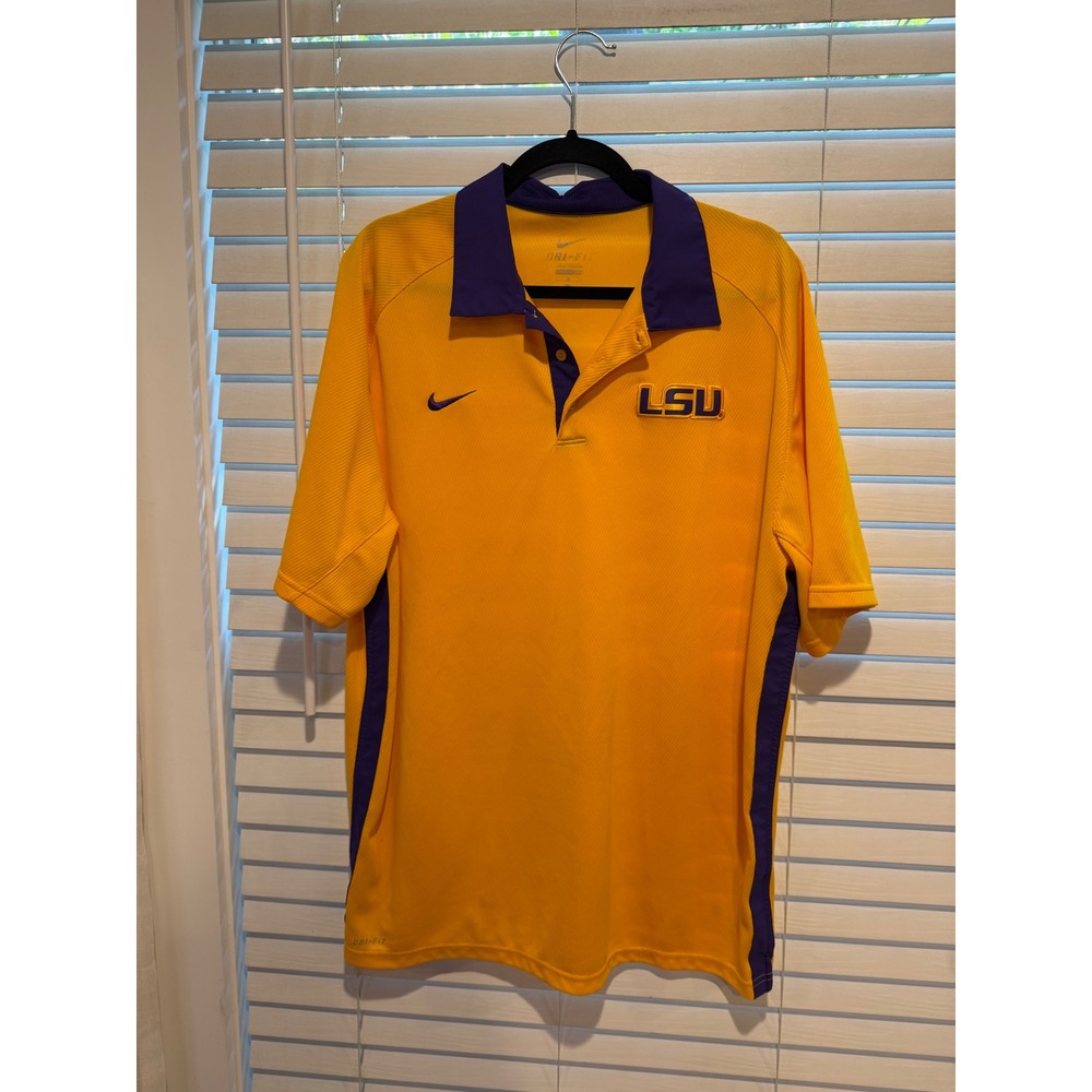 Nike LSU Tigers Dri-FIT Polo Shirt Mens XL Gold Purple NCAA College Football - Picture 1 of 4
